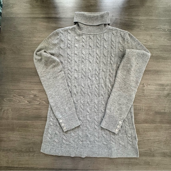 Talbots cable knit turtle neck lamb wool blend gray sweater size small - Picture 2 of 9